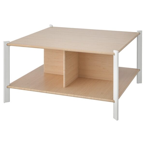 Coffee table, white/light bamboo, 80x80 cm