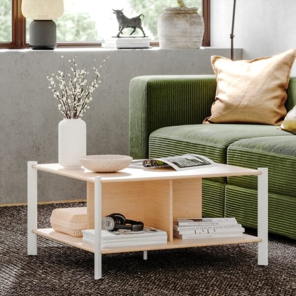 Coffee table, white/light bamboo, 80x80 cm - Image 2