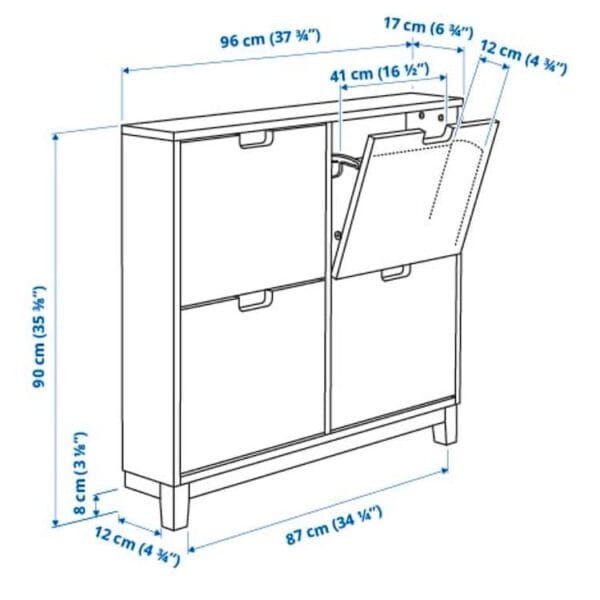 Shoe cabinet with 4 compartments, white - Image 4
